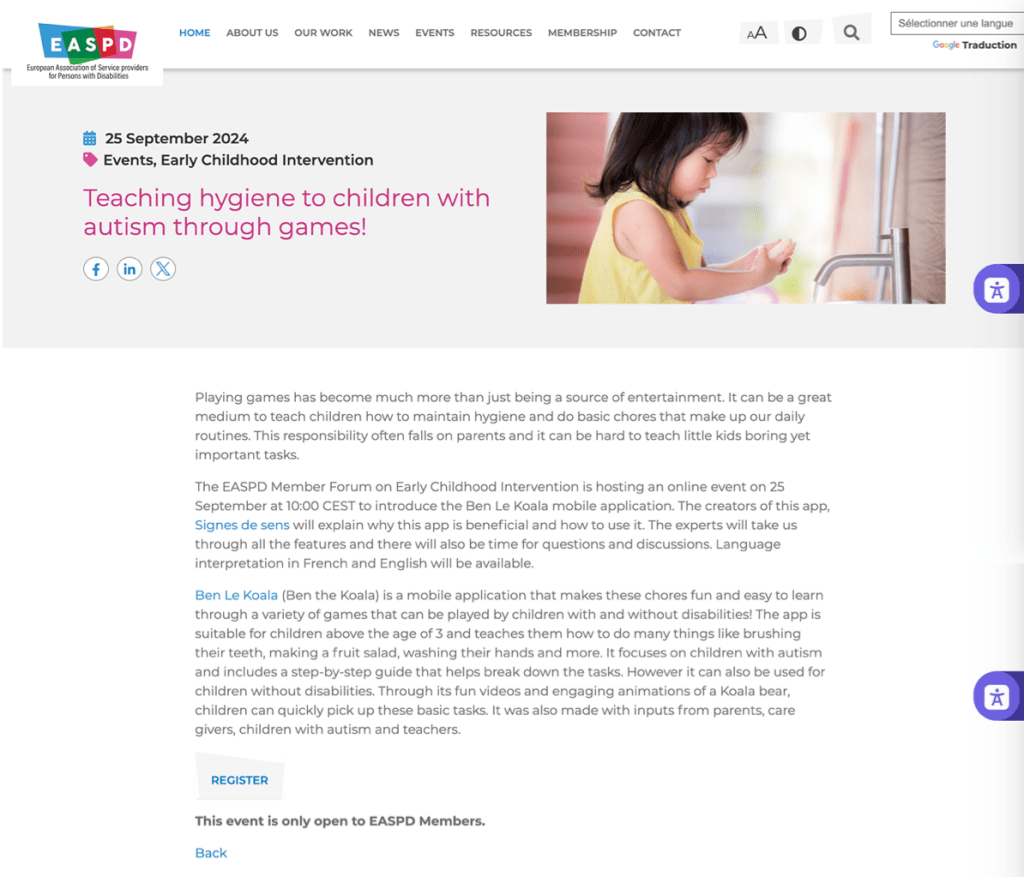 Article sur le site du réseau européen EASPD